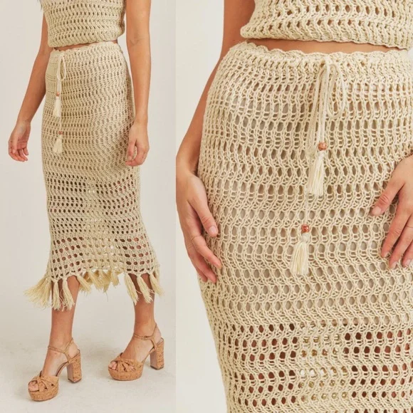 🦃BLACK FRIDAY SALE🦃 You In Tulum Crochet Fringe Midi Skirt - Picture 4 of 6